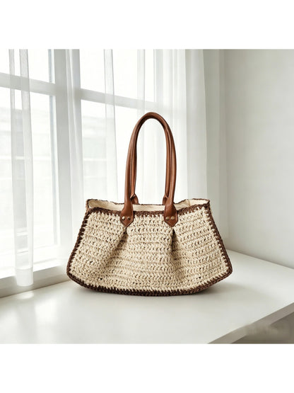 Cosbai - Contrast Trim Woven Tote Bag - image 2