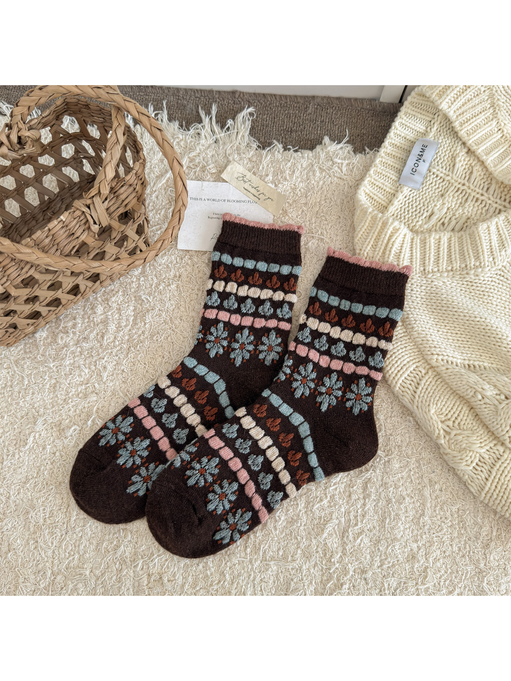 Rufia - Vintage Floral Knit Crew Socks