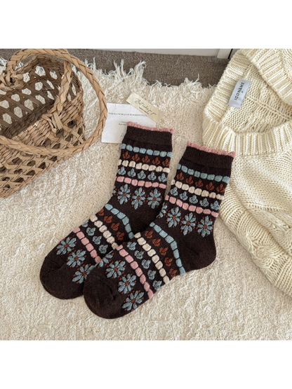 Rufia - Vintage Floral Knit Crew Socks