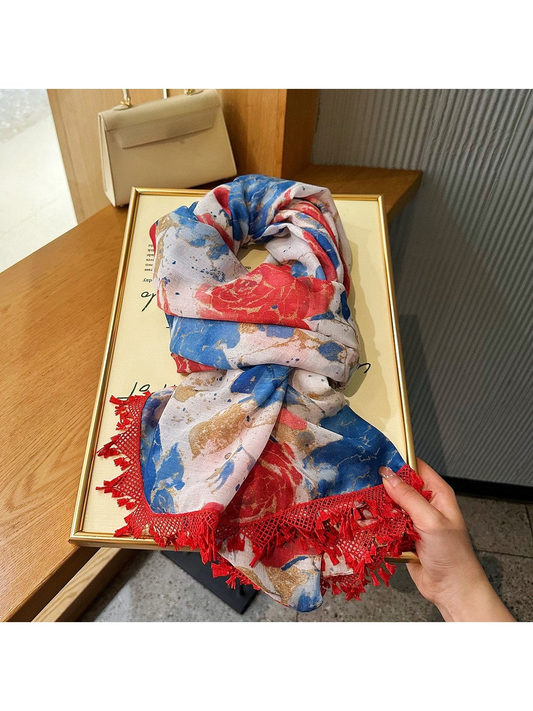 Scarvii - Two-Tone Rose Print Summer Wrap Scarf