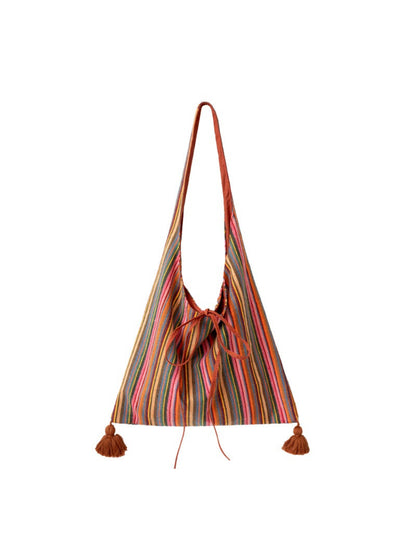 Cosbai – Boho Striped Tassel Tote