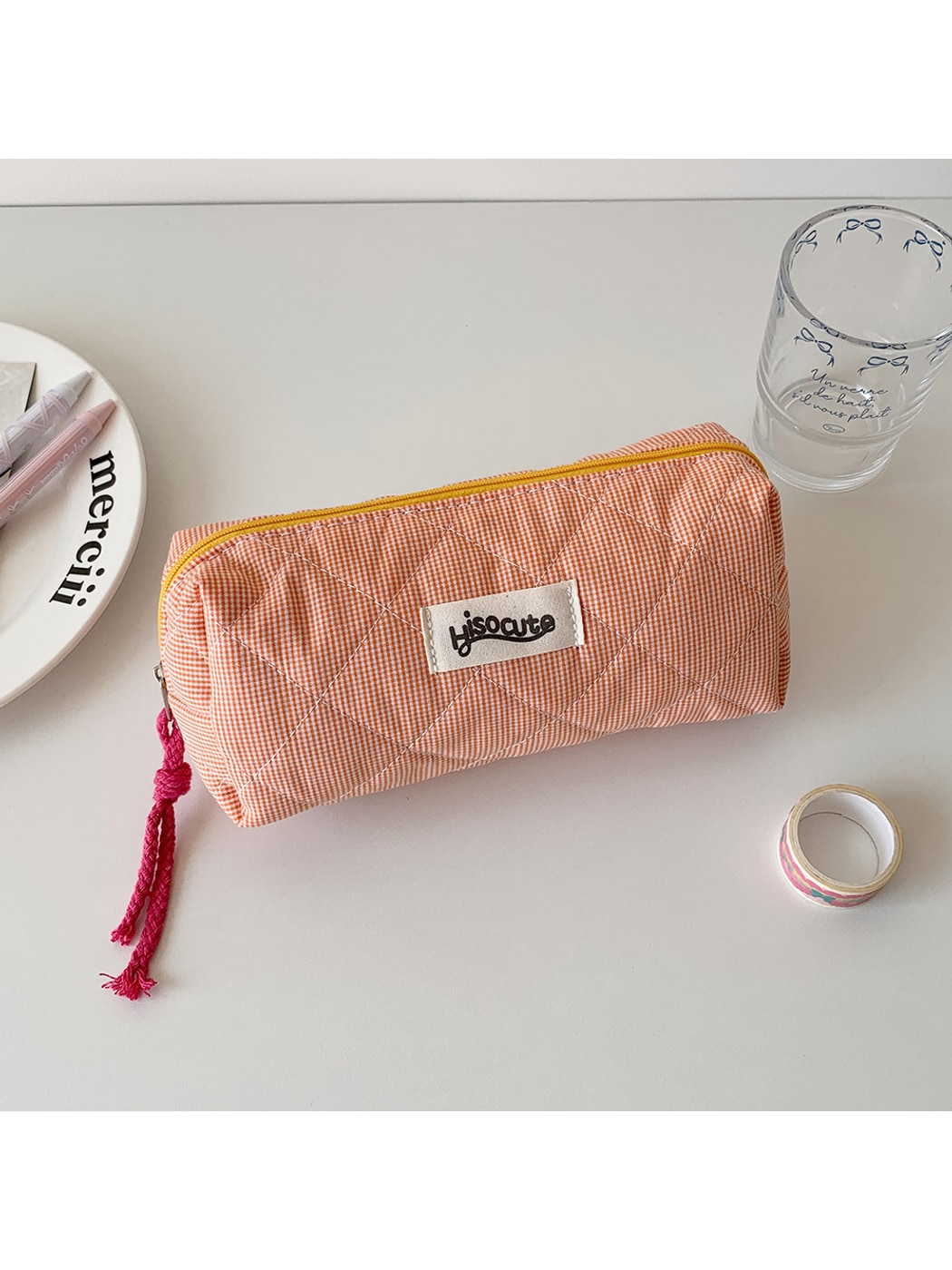 Cosbai - Checkered Zipper Makeup Organizer Bag