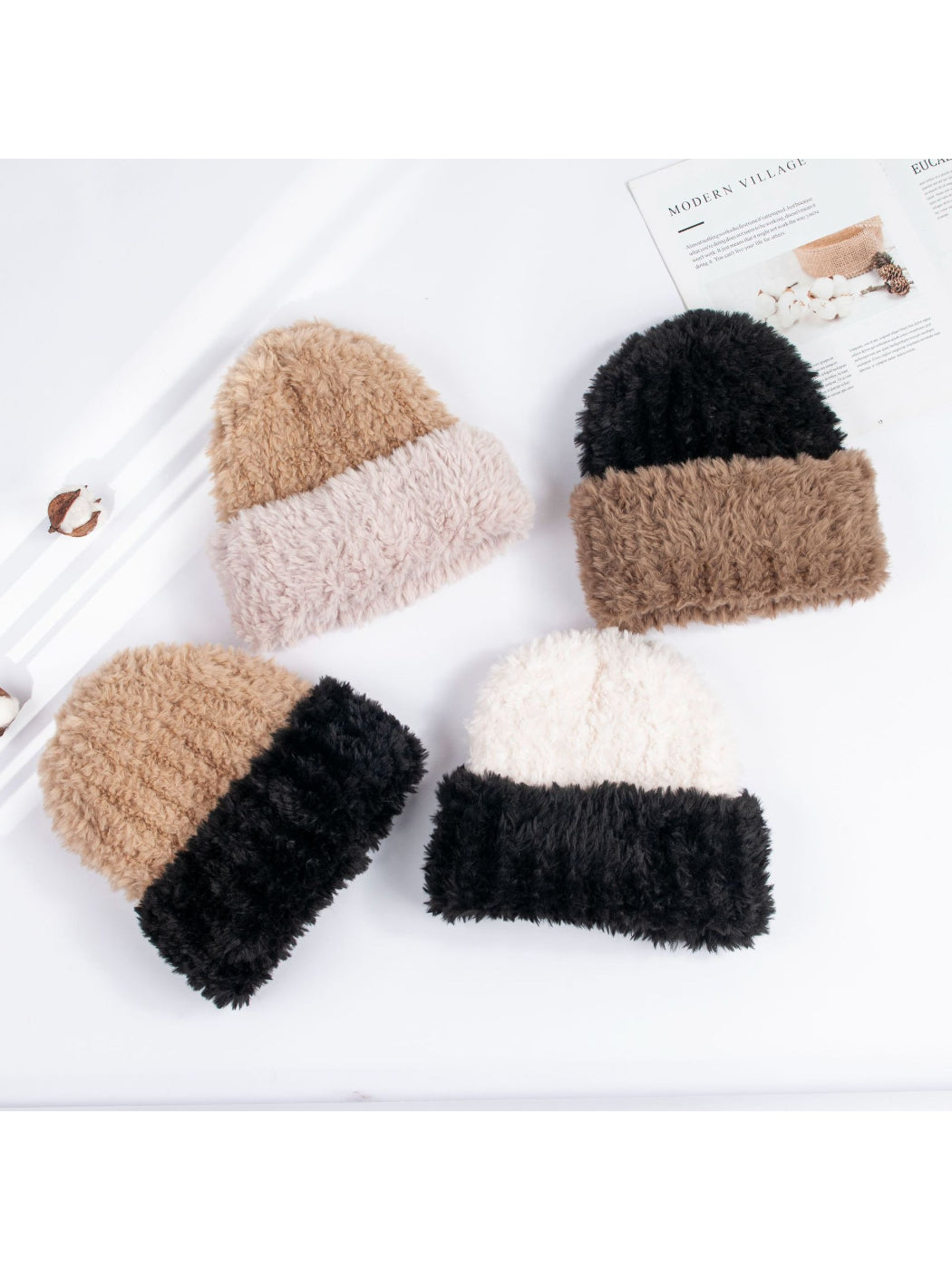 Haila - Soft Two Tone Fuzzy Beanie Hat