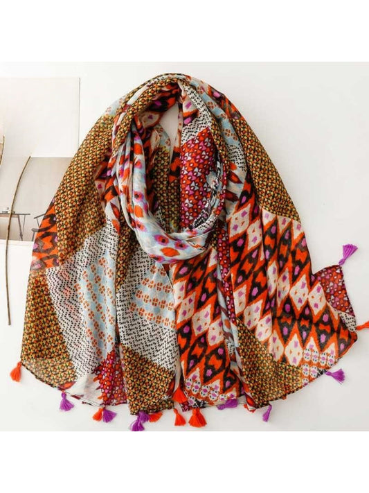 Scarvii - Graphic Patchwork Pattern Soft Scarf