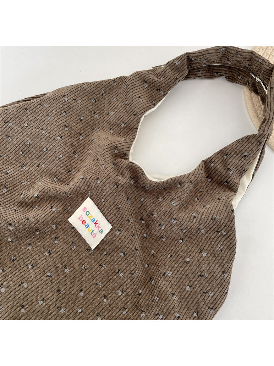 Cosbai – Corduroy Floral Shoulder Tote Bag