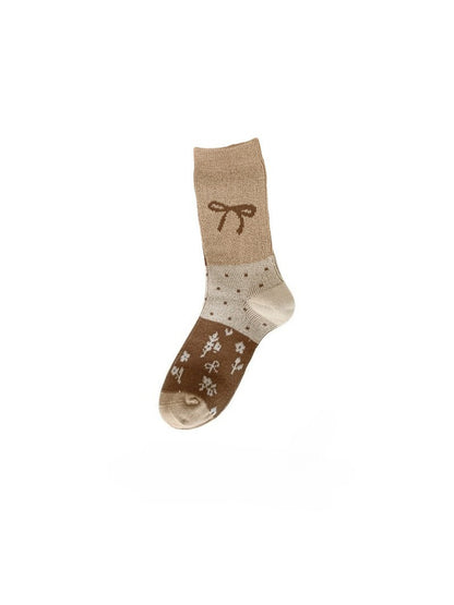 Rufia - Ribbon Motif Colorblock Crew Socks