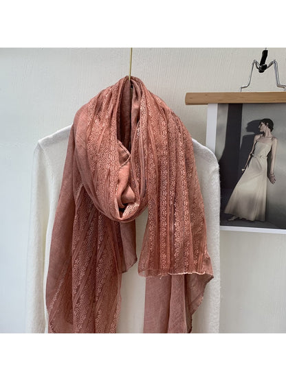 Scarvii - Lace Trim Solid Color Long Fashion Scarf