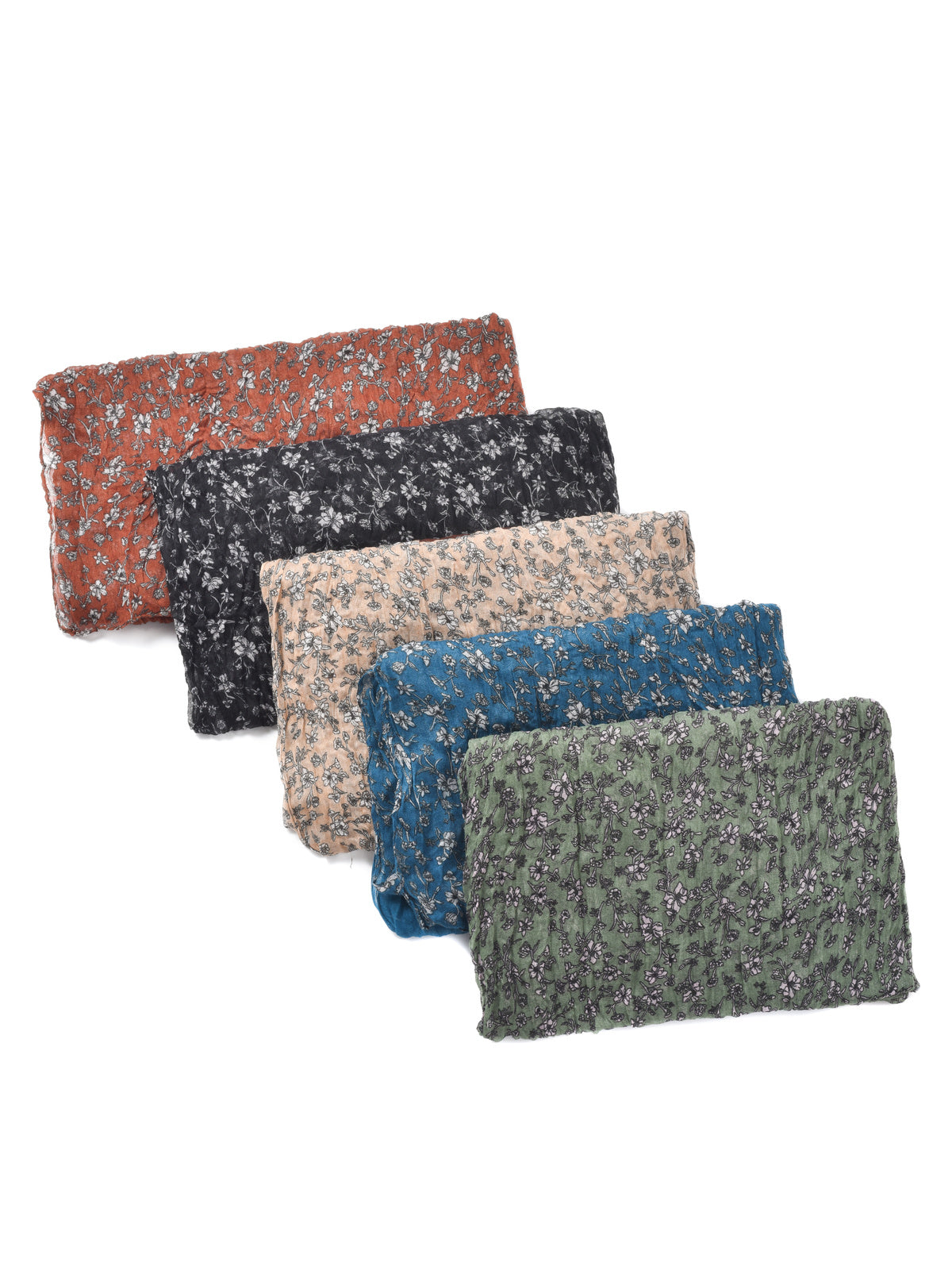 Scarvii - Lightweight Floral Pattern Ruched Scarf