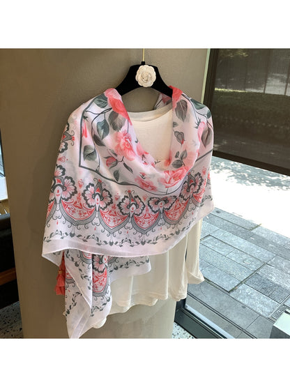 Scarvii - Floral Print Rectangular Shawl Scarf