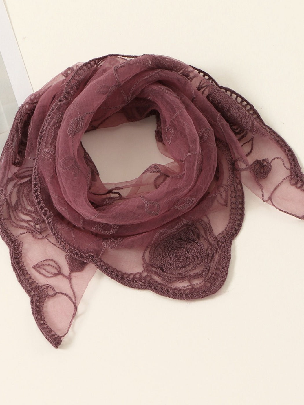 Scarvii - Rose Embroidered Square Scarf & Shawl
