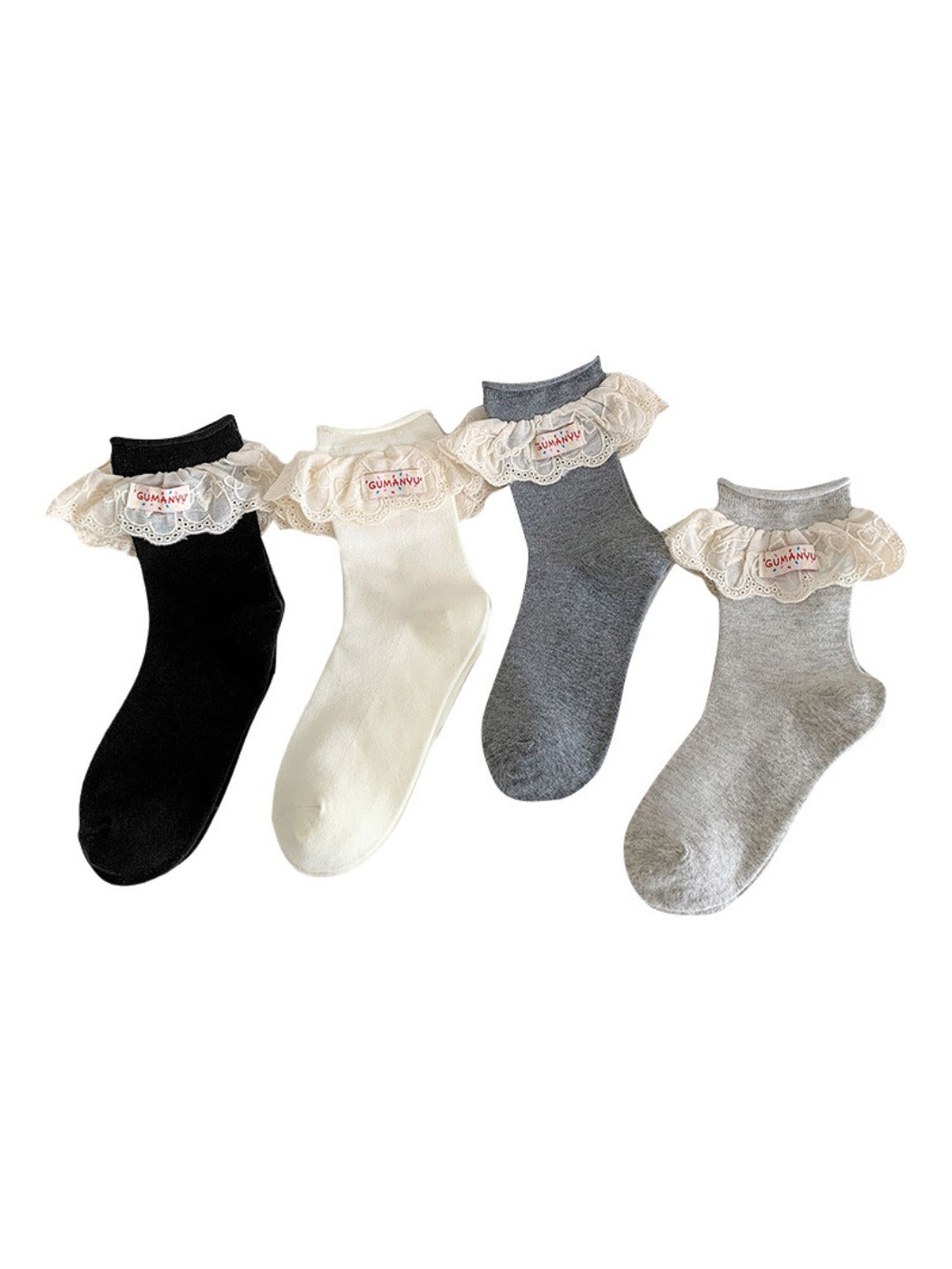 Rufia - Solid Lace Trim Mid-Calf Socks – Classic & Sweet