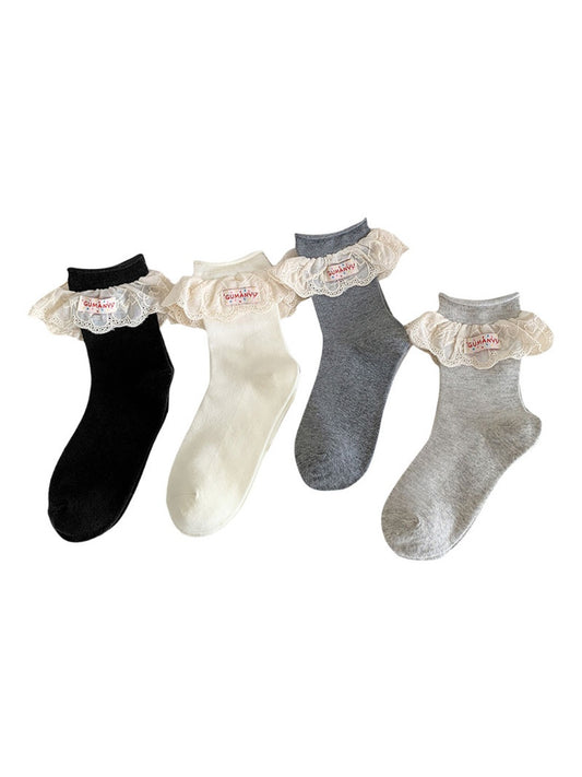 Rufia - Solid Lace Trim Mid-Calf Socks – Classic & Sweet
