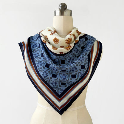 Scarvii - Vintage Diamond & Floral Print Square Scarf - 35"