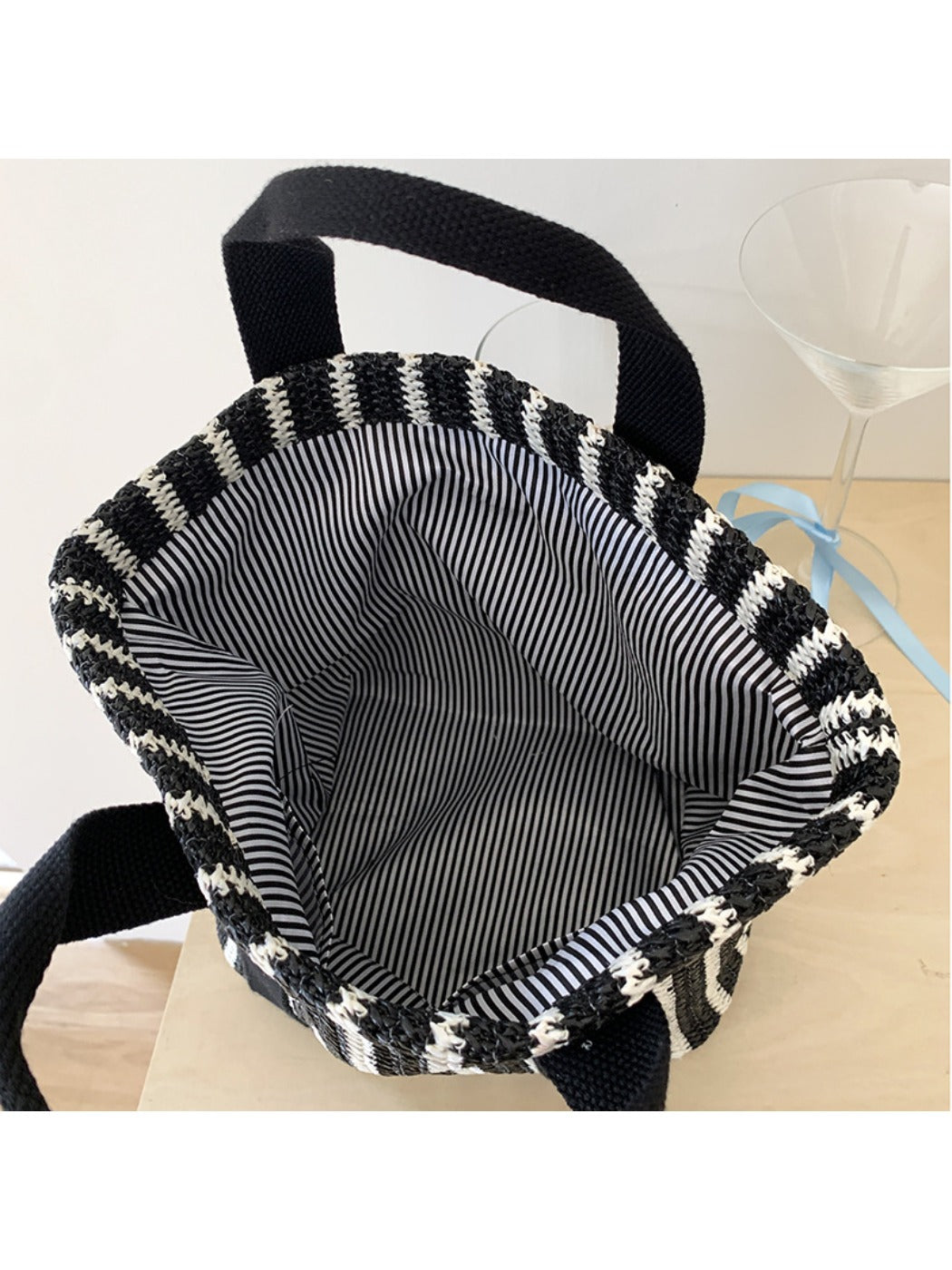 Cosbai - Striped Woven Tote & Handbag