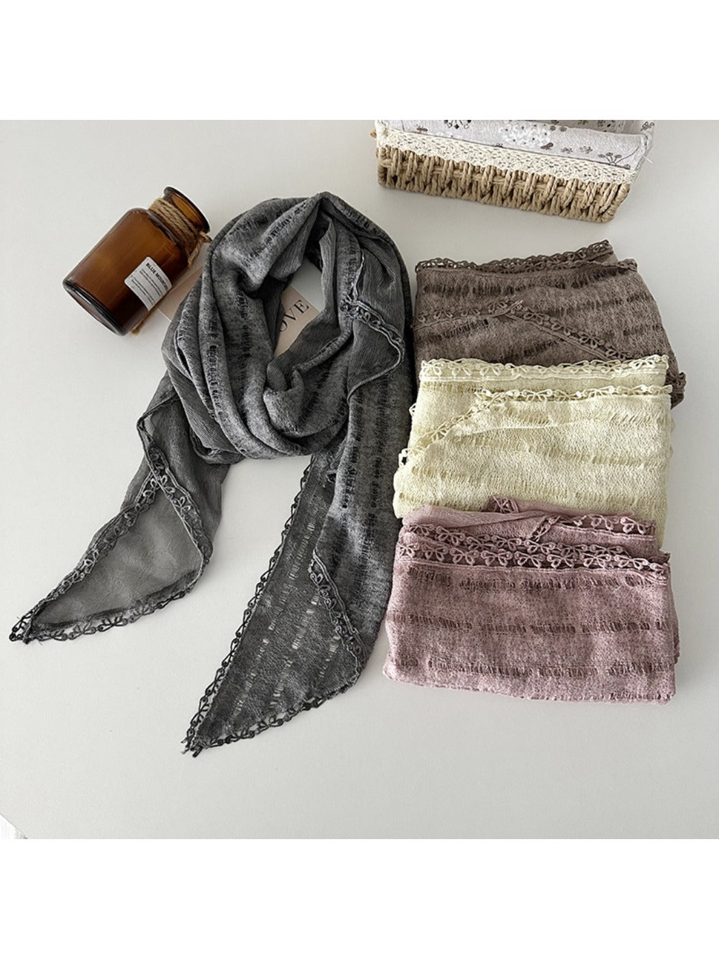Scarvii - Vintage Bow Lace Trim Scarf