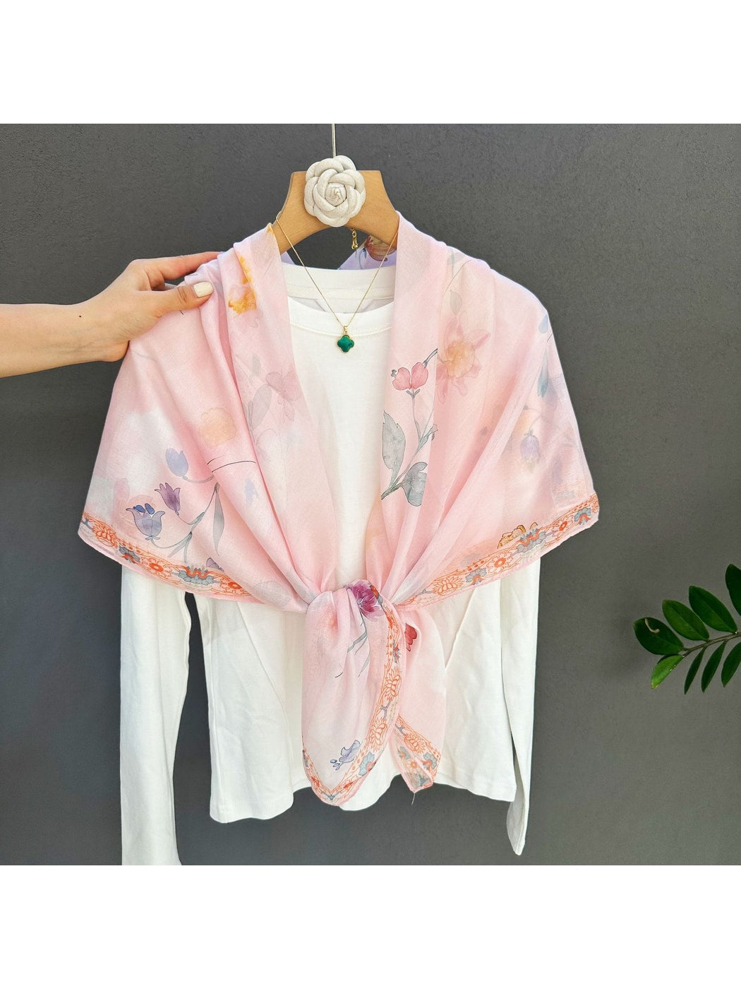Scarvii - Pastel Pink Blossom Square Scarf
