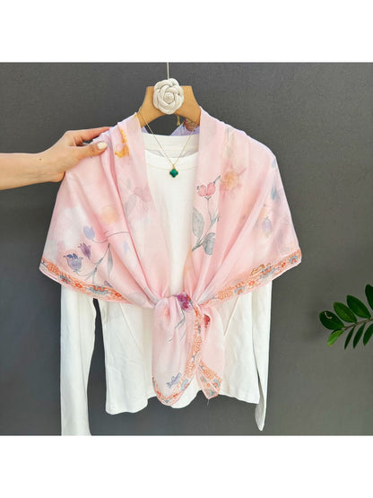 Scarvii - Pastel Pink Blossom Square Scarf