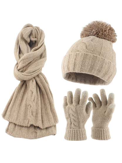 Haila - Round Top Knit Beanie Scarf Gloves Set