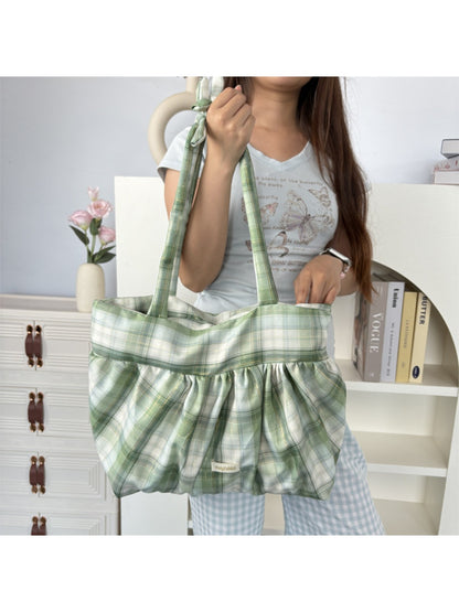 Cosbai Retro Plaid Shoulder Bag laying flat showing full plaid design
