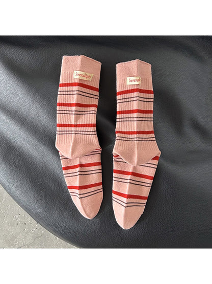 Rufia - Retro Stripe Letter Mid-Calf Socks
