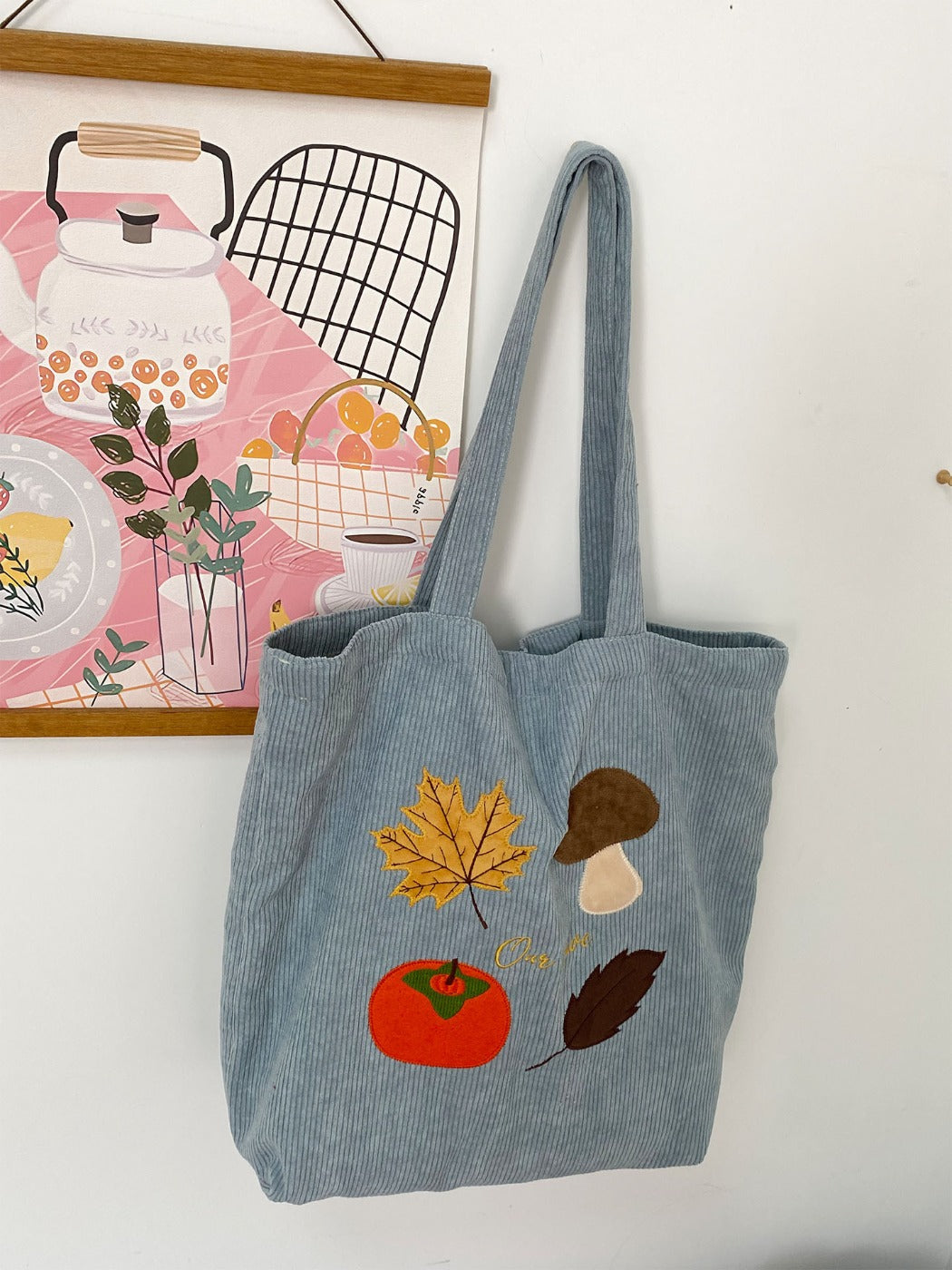 Cosbai – Embroidered Corduroy Tote Bag