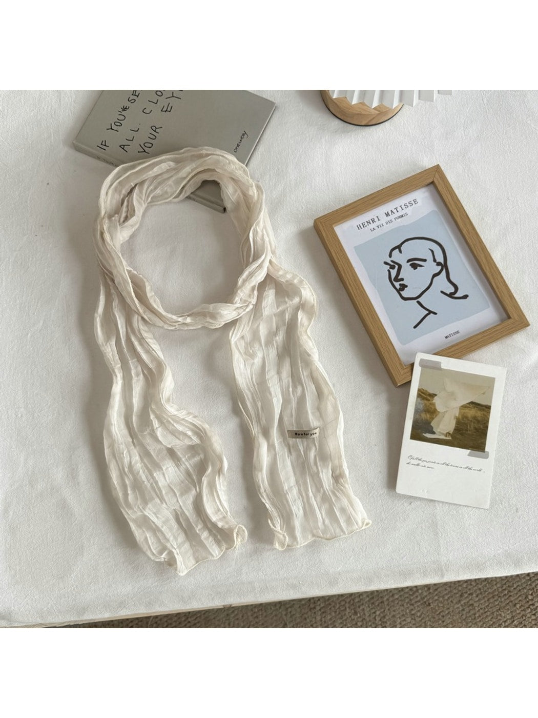 Scarvii - Pleated Solid Color Long Narrow Scarf