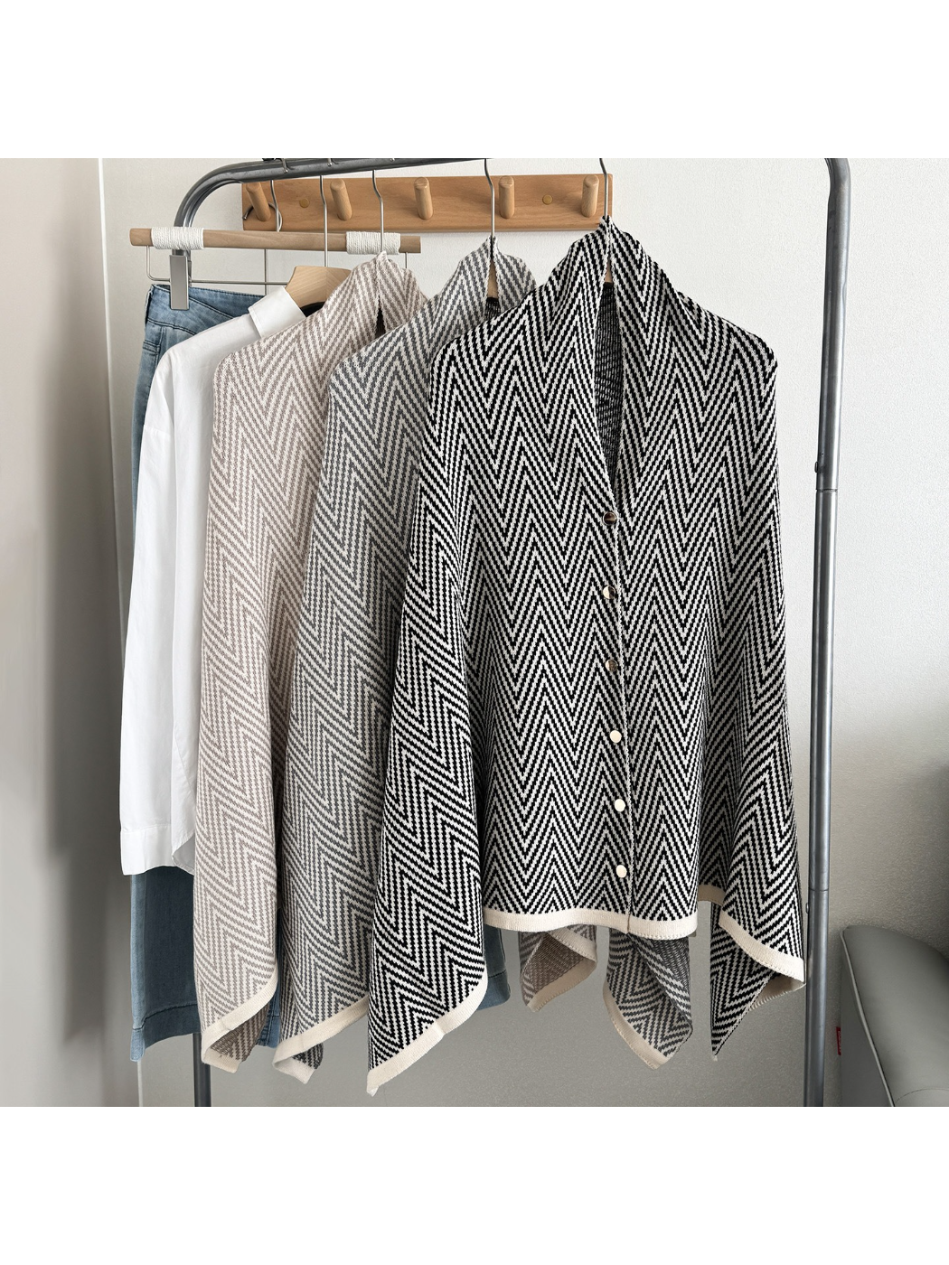 Scarvii - Herringbone Button Front Shawl Wrap