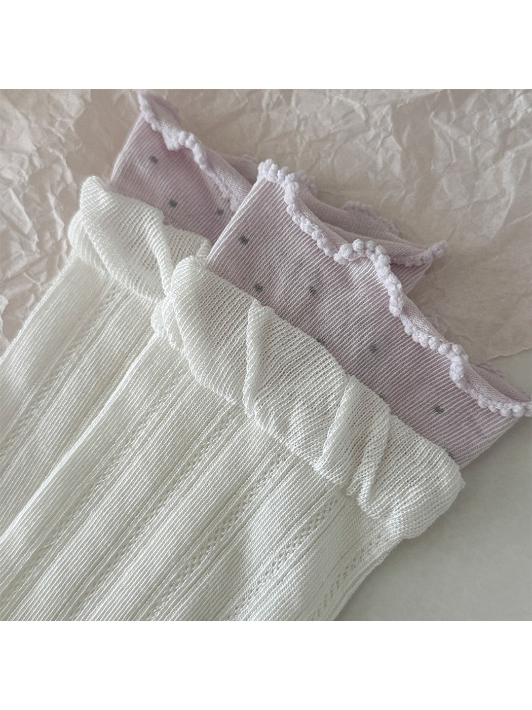 Rufia - Ruffle Cuff Two-toned Crew Socks
