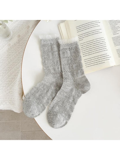 Rufia - Lace Cuffs Wave Texture Pattern Crew Socks