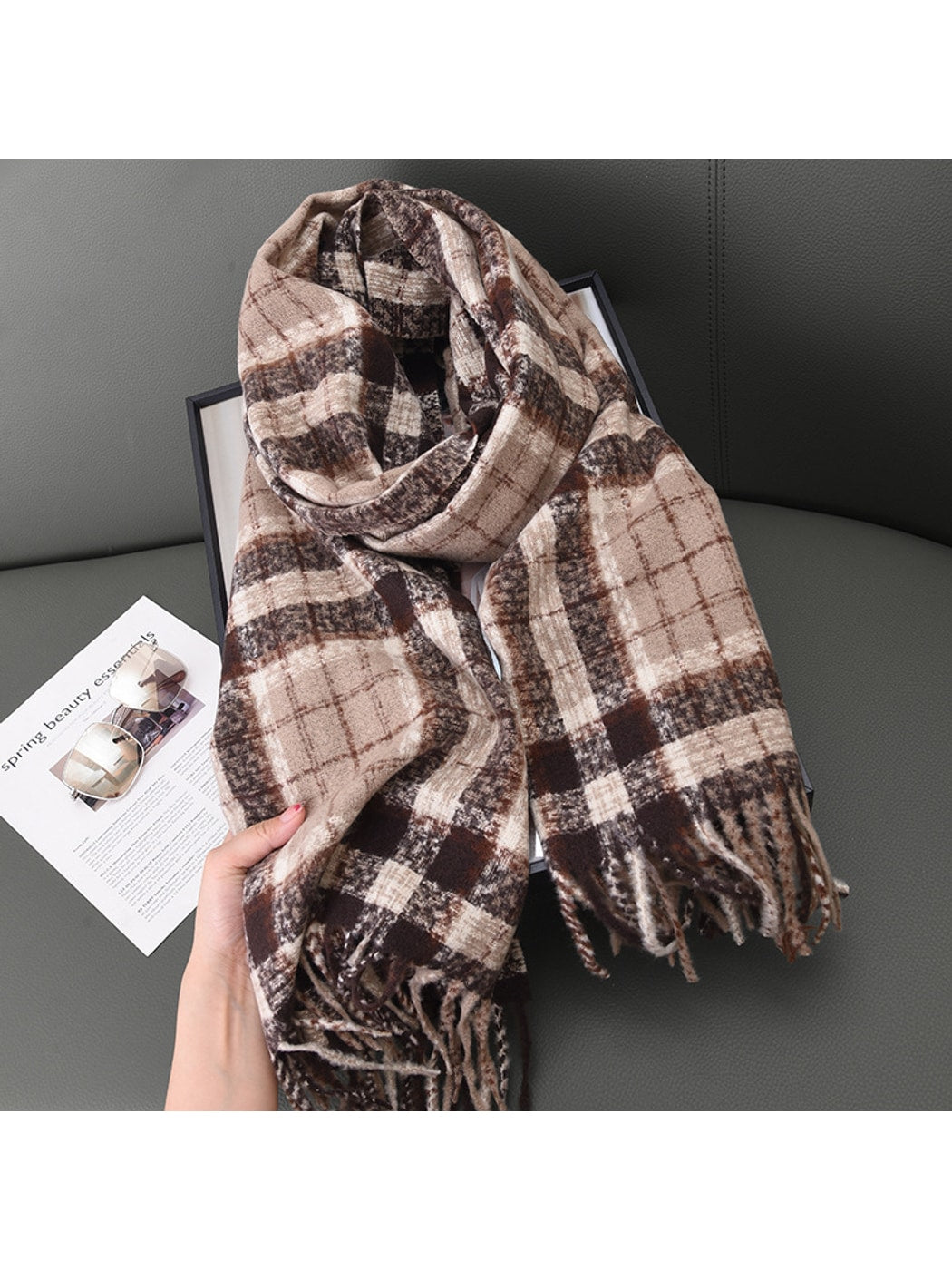 Scarvii - Faded Plaid Fringed Winter Scarf