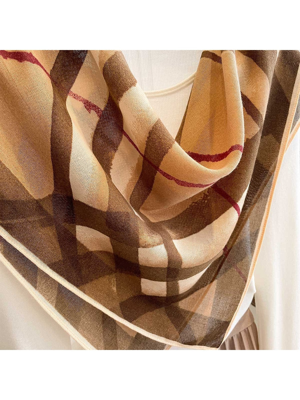 Scarvii - Vintage Diagonal Plaid Print Square Scarf