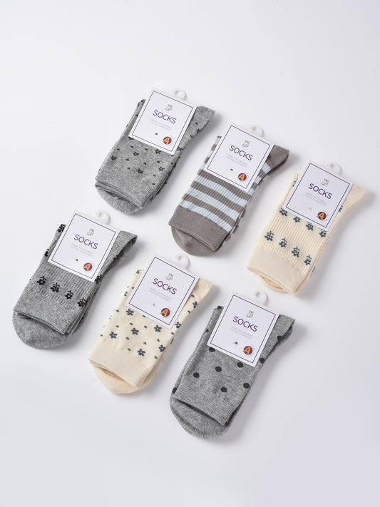 Rufia - Gray Floral Bow Mid-Calf Socks for Women