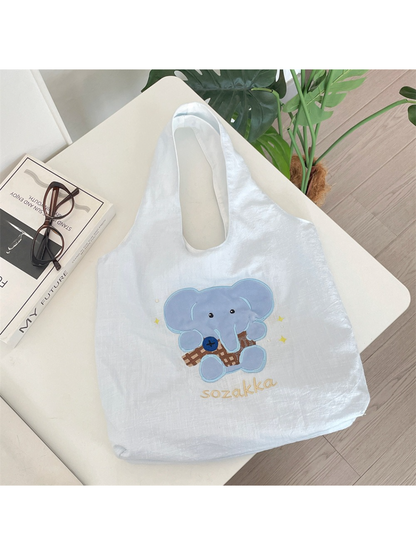 Cosbai - Embroidered Bear and Bunny Hobo Bag