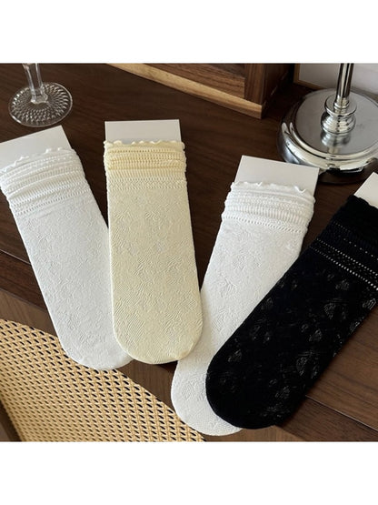 Rufia - Ruffle Edge Floral Knit Crew Socks