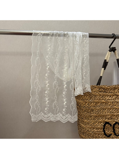 Scarvii - Floral Embroidered Lace Detail Long Scarf