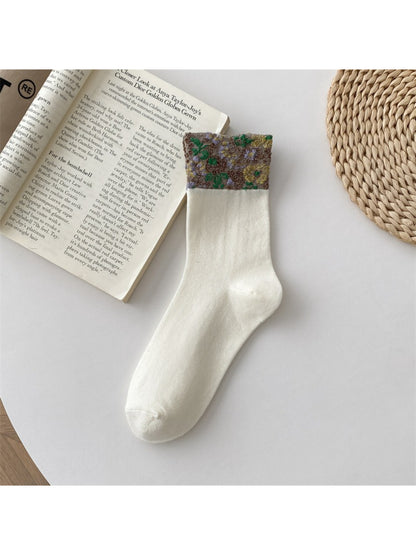 Rufia - Vintage Floral Jacquard Cuff Socks