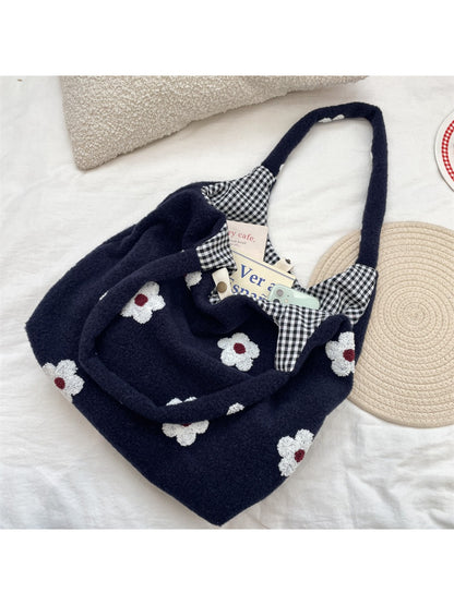 Cosbai - Plush Floral Pattern Shoulder Bag