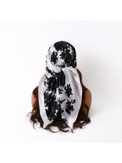 Scarvii - Elegant Black and White Print Square Scarf