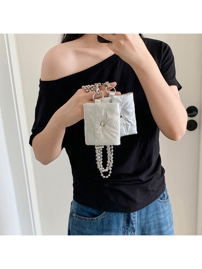 Cosbai - Quilted Star Stitch Chain Coin Pouch Bag