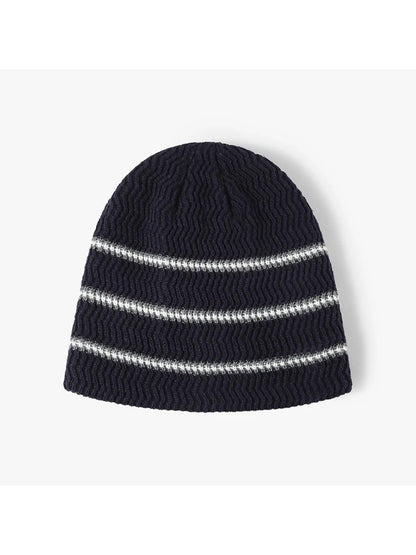 Haila - Contrast Stripe Fleece-Lined Knit Beanie