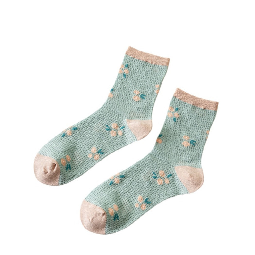 Rufia - Delicate Floral Mid-Calf Mesh Socks -Thin & Breathable