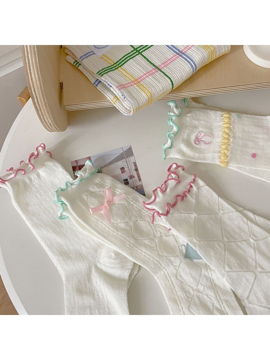 Rufia - Candy Colorblock Ruffle Trim Crew Socks