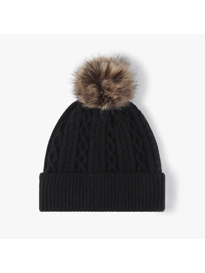 Haila - Cable-Knit Fleece-Lined Pom-Pom Beanie