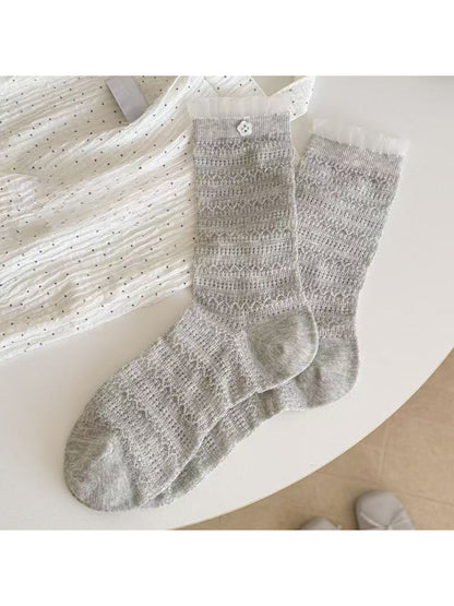 Rufia - Sweet Lace Edge Solid Color Crew Socks