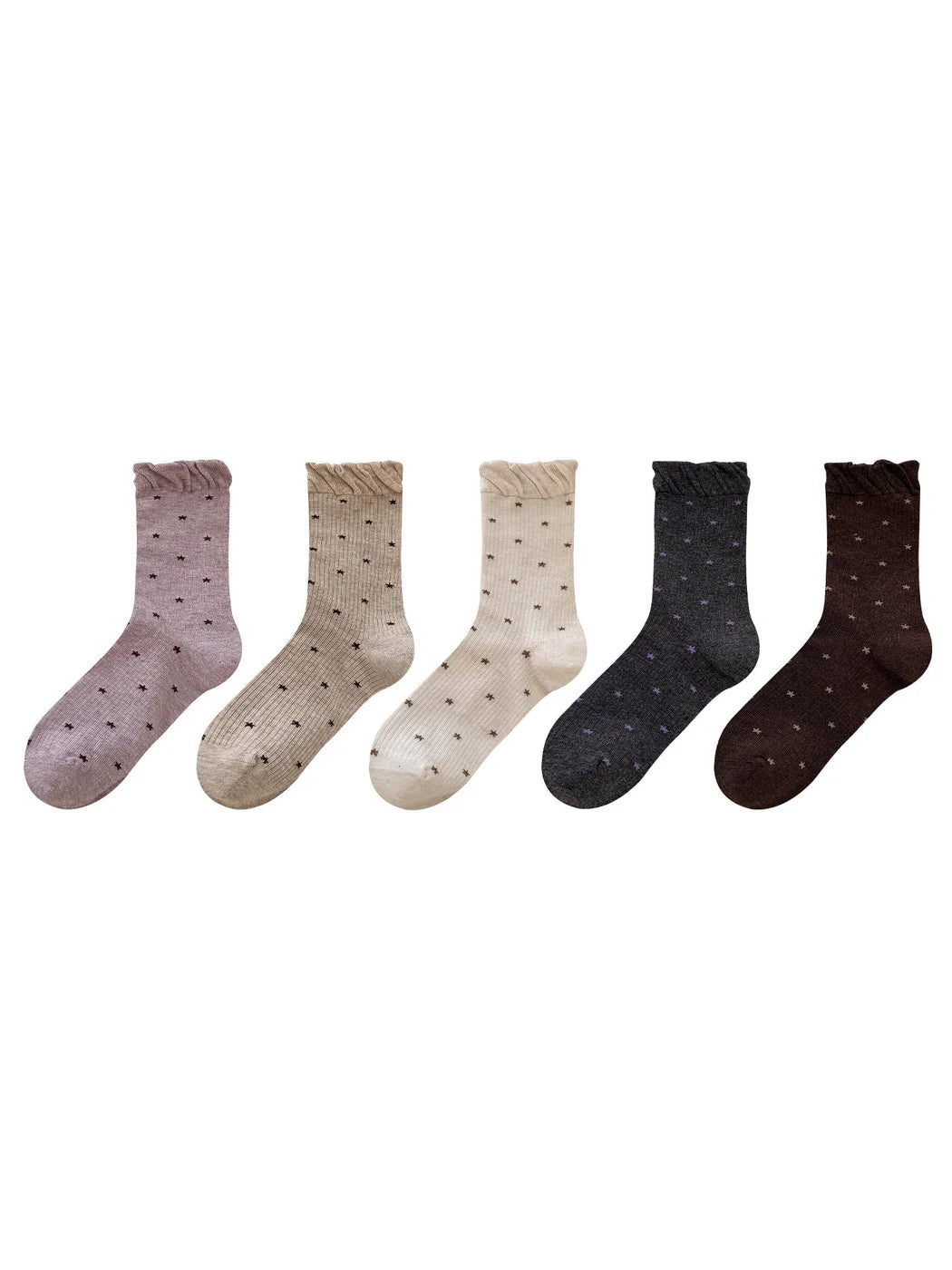 Rufia - Ribbed Knit Snowflake Pattern Crew Socks