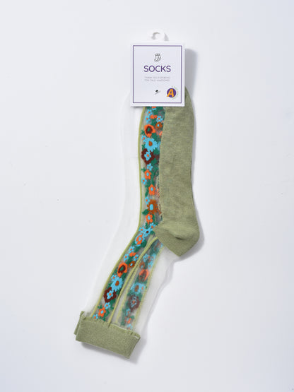 Rufia - Floral Panel Lightweight Sheer Socks