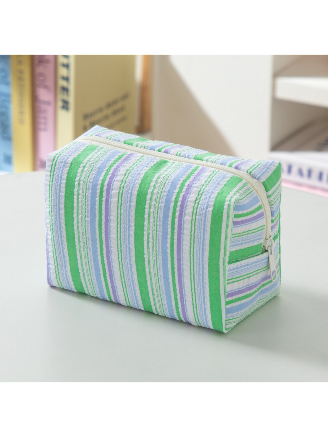Cosbai - Colorful Striped Zipper Cosmetic Organizer Bag