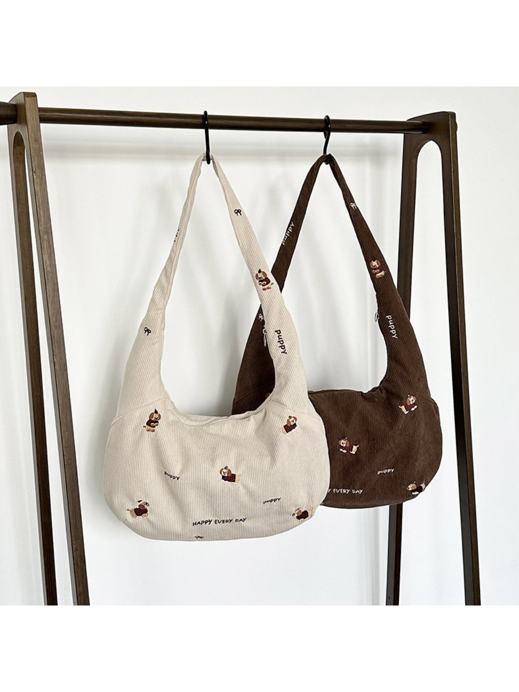 Side view of Cosbai Cute Dog Slouchy Tote Bag showing slouchy design