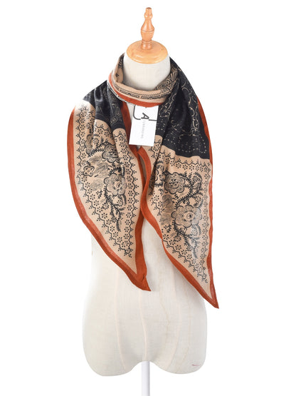 Scarvii - Navy Blue Boho Floral Printed Scarf