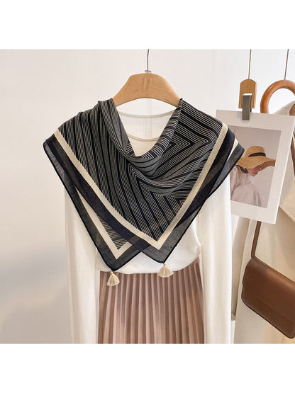 Scarvii - Geometric Line Print Tassel Square Scarf